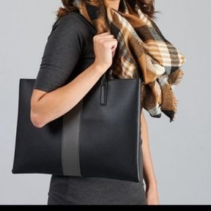NWOT Vince Camuto Vegan Leather Shoulder Tote Bag Black and Grey